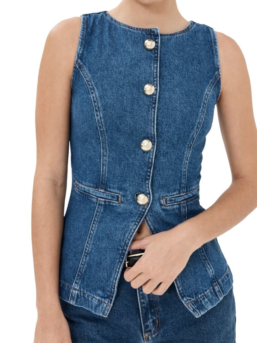 NWT Reformation Ophelia Denim Top Keila Blue Button Front Vest 0